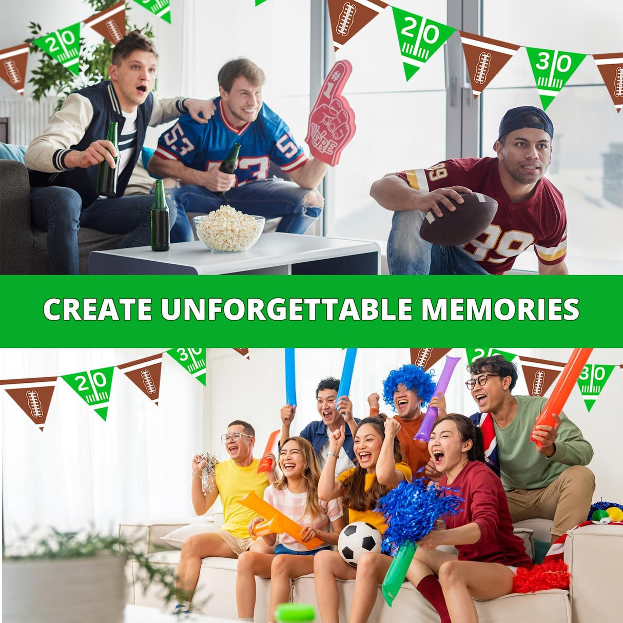 4E's Novelty 4-Pack 9ft Football Flag Banner – No DIY Needed for Football Party Decorations