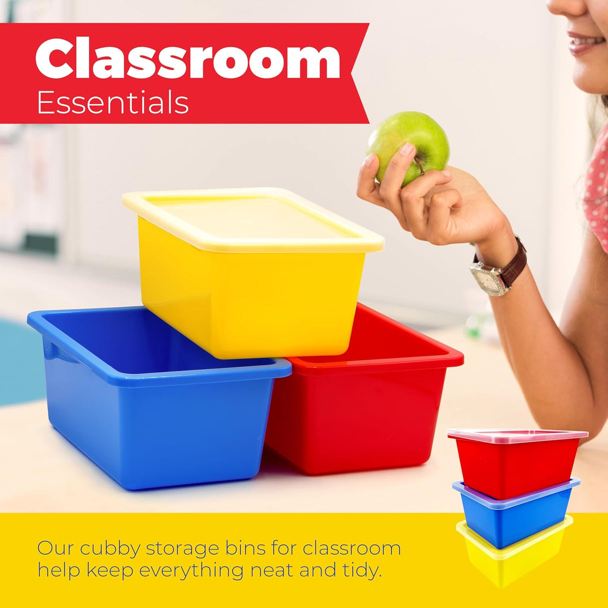 Storage Bins - Stackable Storage Bins, Plastic Storage, Bins Storage Containers, 3 pcs per pack - Cubby Storage Organizers, Classroom Organization