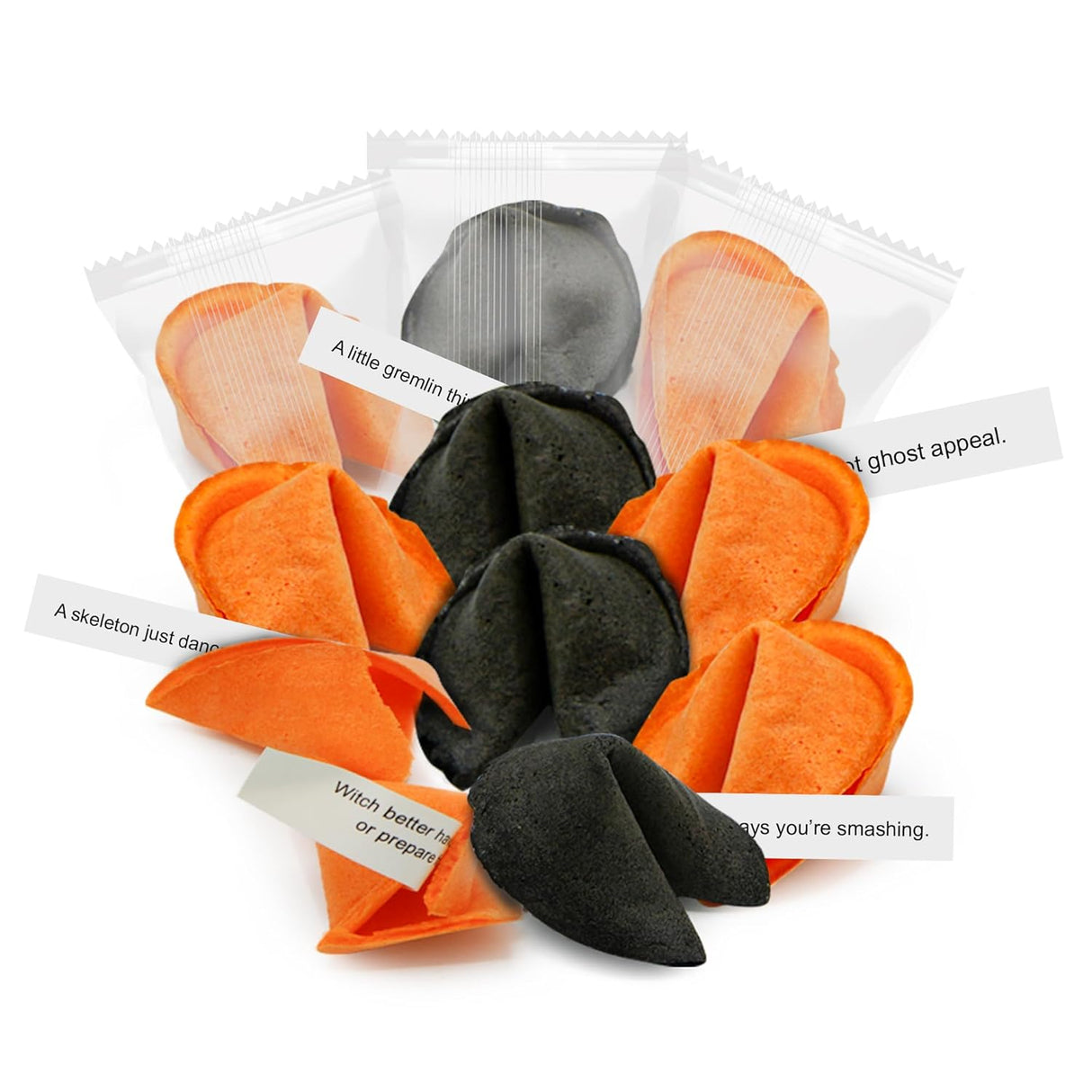 4E's Novelty Halloween Fortune Cookies Bulk - 50 Individually Wrapped Vanilla Cookie