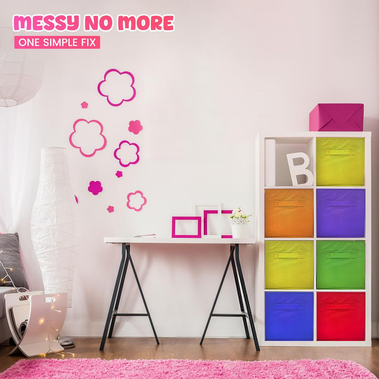 4E's Novelty 6 Packs 11 Inch Rainbow Color Storage Foldable Cube Bins, Colorful Storage Baskets