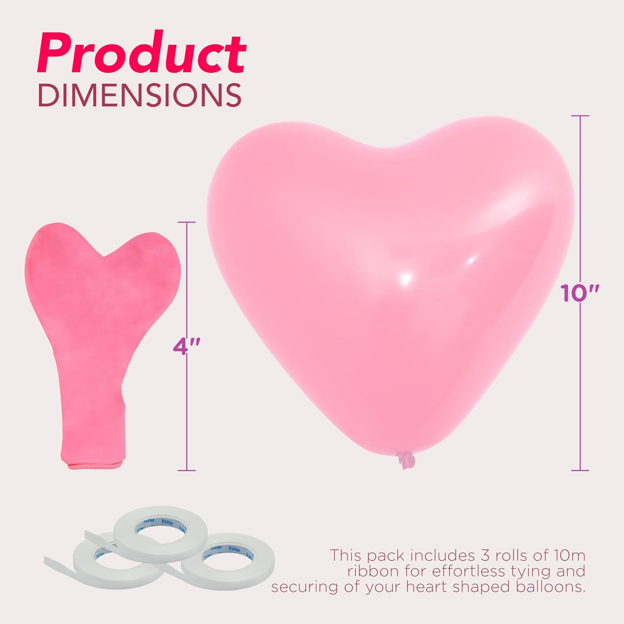 4E's Novelty 36-Pack Latex Heart Balloons – Red, Pink, White 10” Balloons for Valentines & Weddings