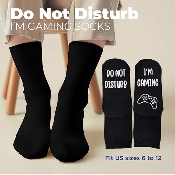 4E's Novelty Socks with the phrase ‘Do Not Disturb I’m Gaming