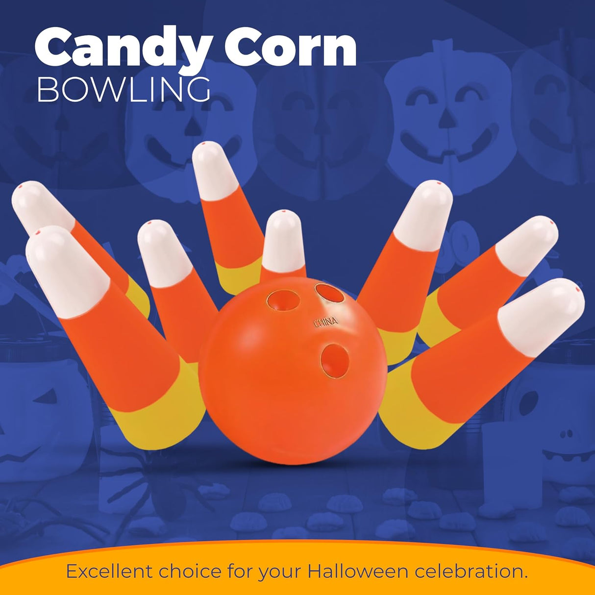 4E's Novelty Candy Corn Bowling Set for Kids & Adults - Halloween Bowling Game, Bowling Ball & 10 Plastic Bowling Pins Set, Fun Bowling Party Favors