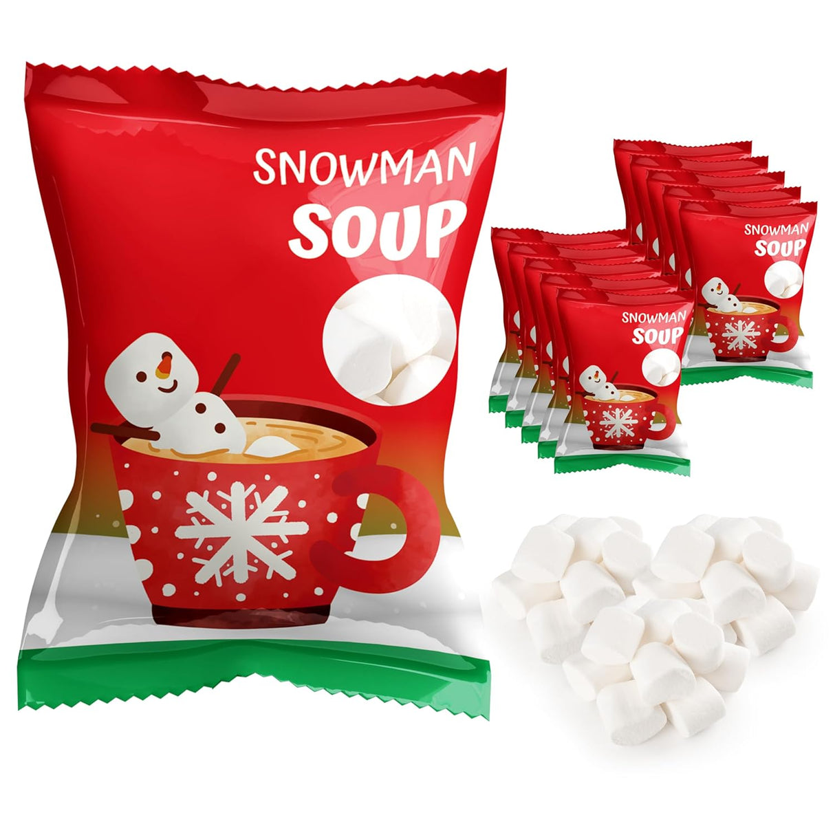 4E's Novelty Snowman Soup Mini Marshmallow 50 Packs - Individually Wrapped Marshmallows Packets for Hot Chocolate Cocoa Topper & Stocking Stuffers