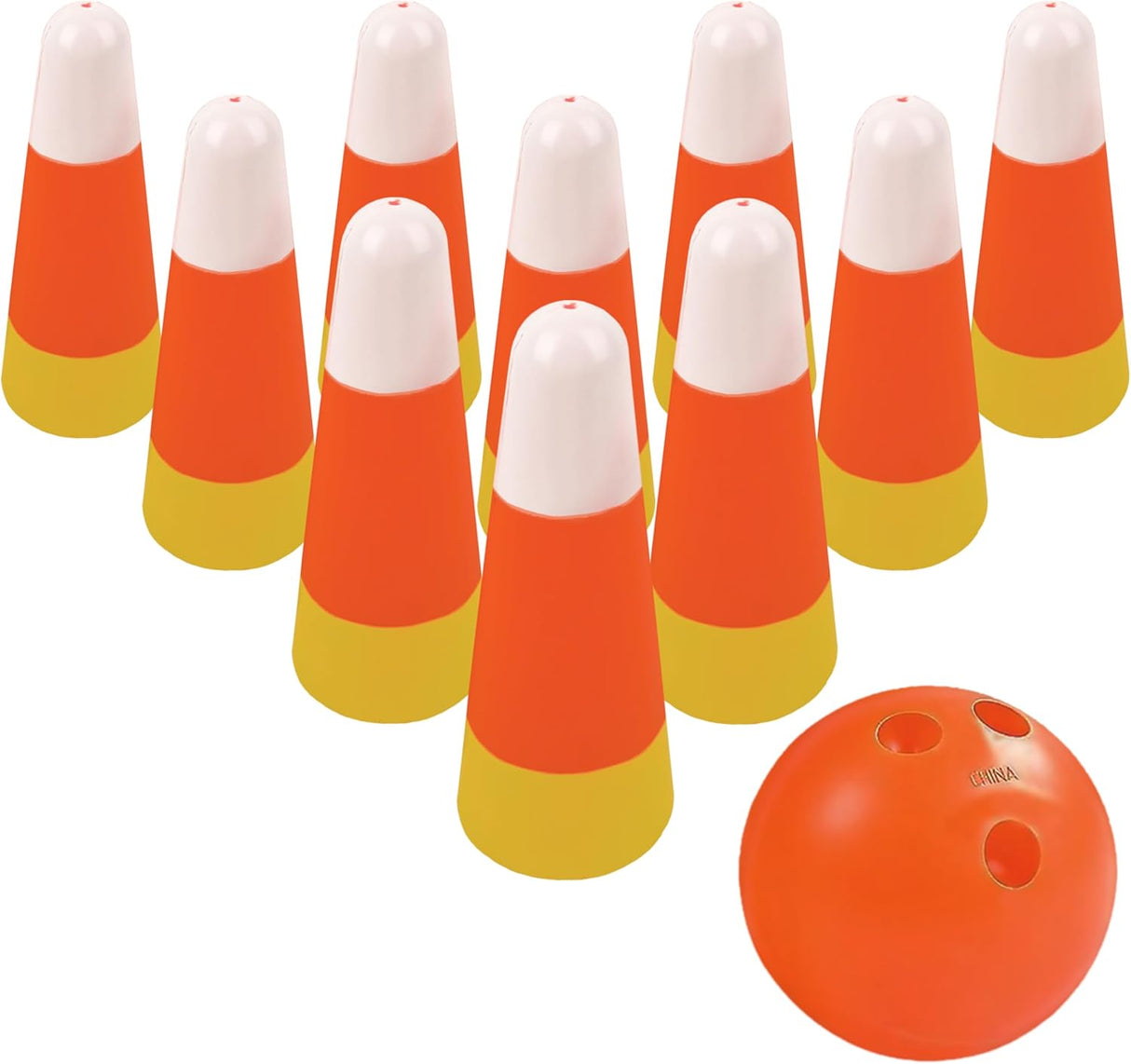 4E's Novelty Candy Corn Bowling Set for Kids & Adults - Halloween Bowling Game, Bowling Ball & 10 Plastic Bowling Pins Set, Fun Bowling Party Favors