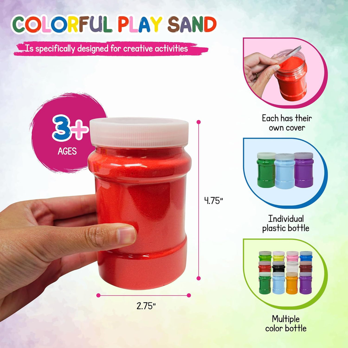 4E's Novelty 16.5 Pound Colored Sand for Crafts, 12 Sand Art Colors