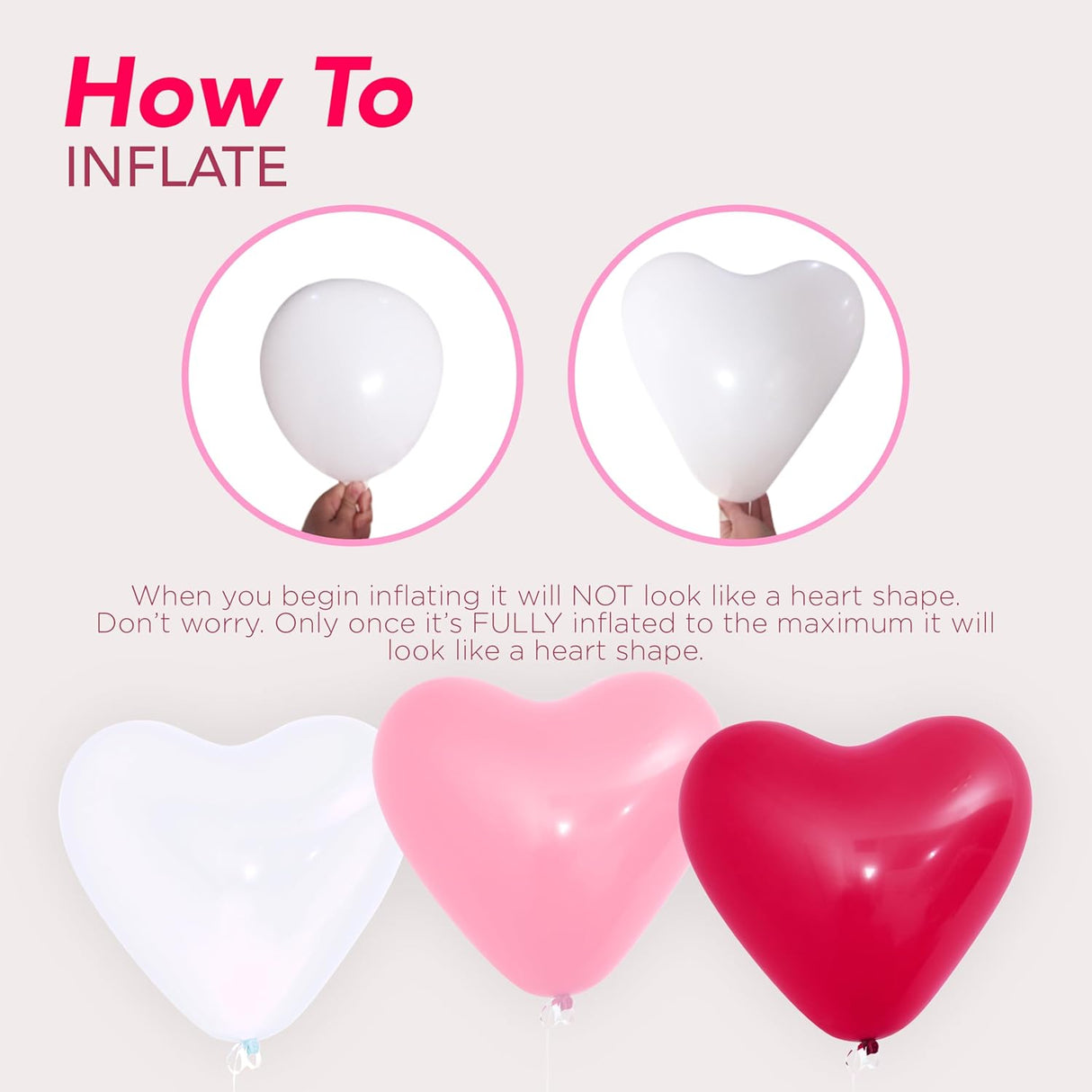4E's Novelty 36-Pack Latex Heart Balloons – Red, Pink, White 10” Balloons for Valentines & Weddings