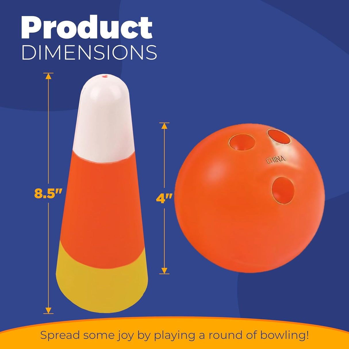 4E's Novelty Candy Corn Bowling Set for Kids & Adults - Halloween Bowling Game, Bowling Ball & 10 Plastic Bowling Pins Set, Fun Bowling Party Favors