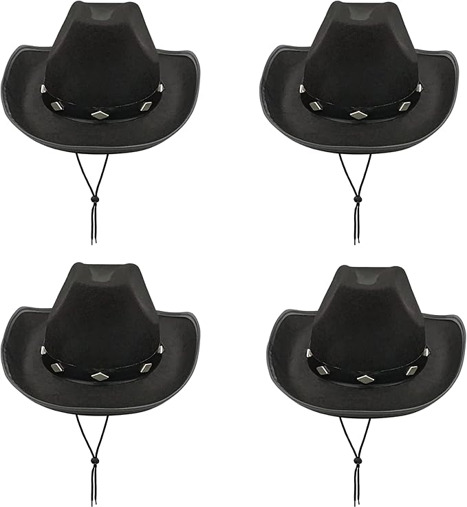 4E's Novelty 2 Pack Black Cowboy Hat – Kids Felt Cowgirl Hats for Boys, Girls, Teens