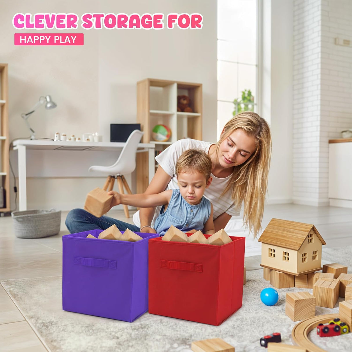 4E's Novelty 6 Packs 11 Inch Rainbow Color Storage Foldable Cube Bins, Colorful Storage Baskets