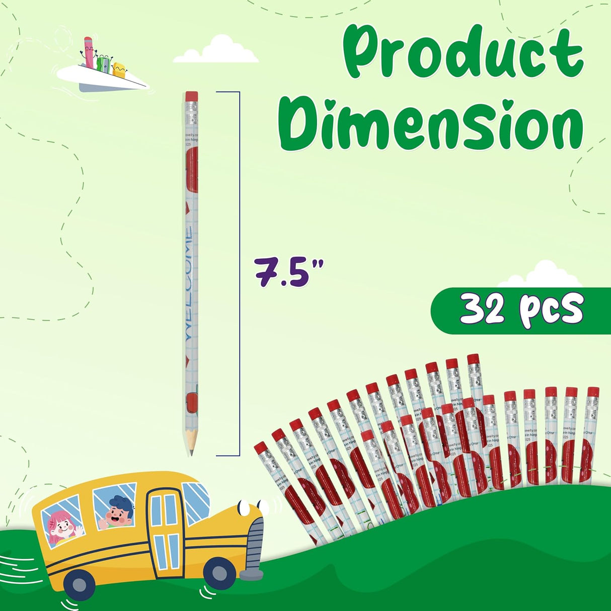 4E's Novelty 32 Pack Welcome Back Pencils, Motivational Pencils for Kids