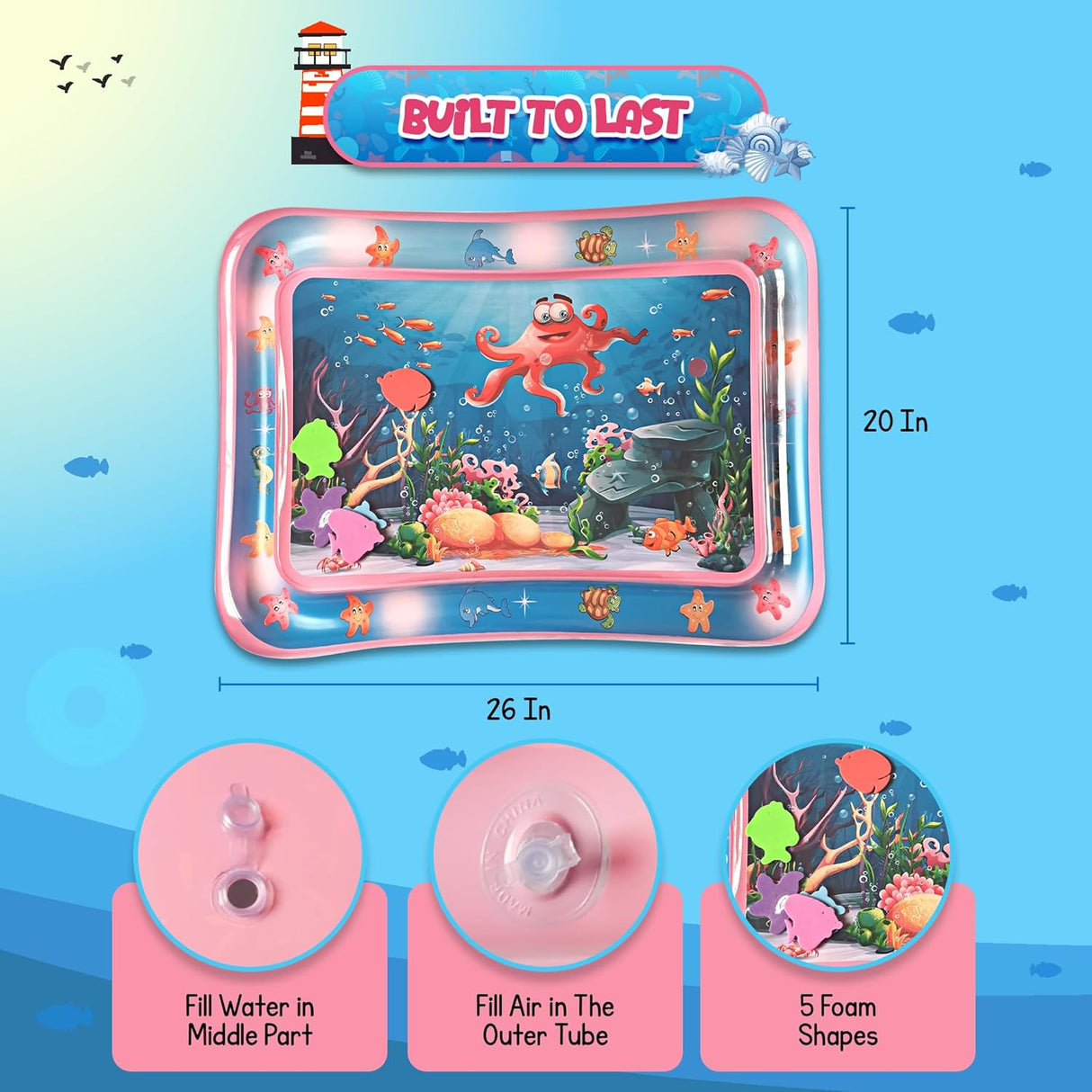 4E's Novelty Water Mat for Babies - Inflatable Tummy Time Play Mat for Sensory Development