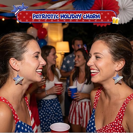 4E's Novelty Women Patriotic Red White 4th of July Earrings