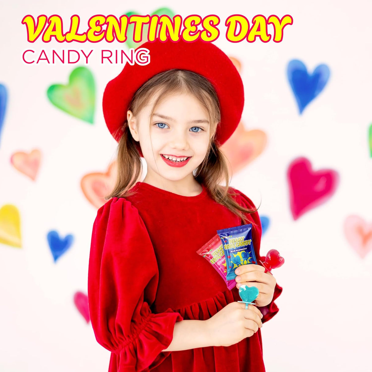 4E's Novelty Blue And Red Valentines Candy Rings Classroom Exchange (30 Ct Bulk)