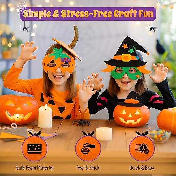 4E's Novelty 12 Pack Halloween DIY Mask Craft Kit – Foam Crafts for Kids Ages 3+, Party & Classroom Fun