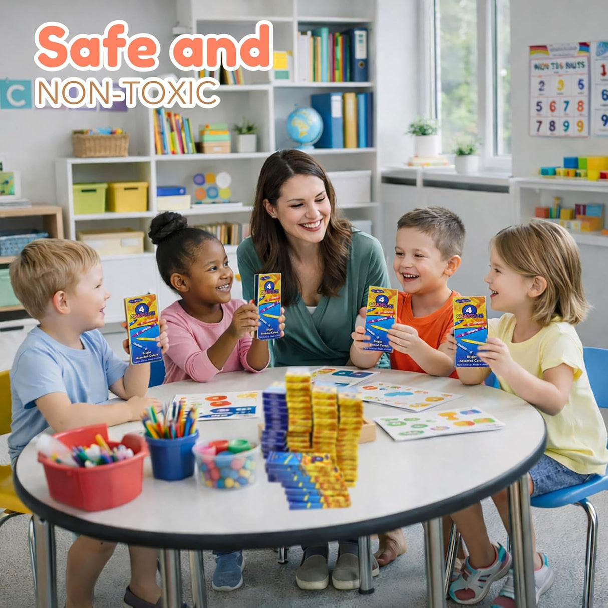 4E's Novelty 144 Boxes Bulk Crayons - 4-Packs, Non-Toxic