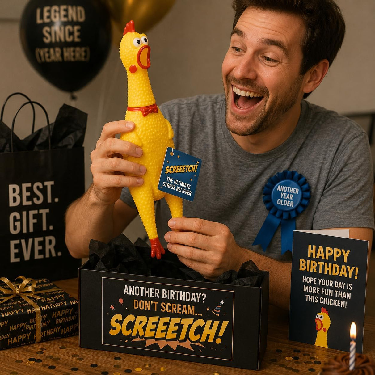 4E's Novelty 12 Inch Giant Screaming Rubber Chicken Toy Yellow