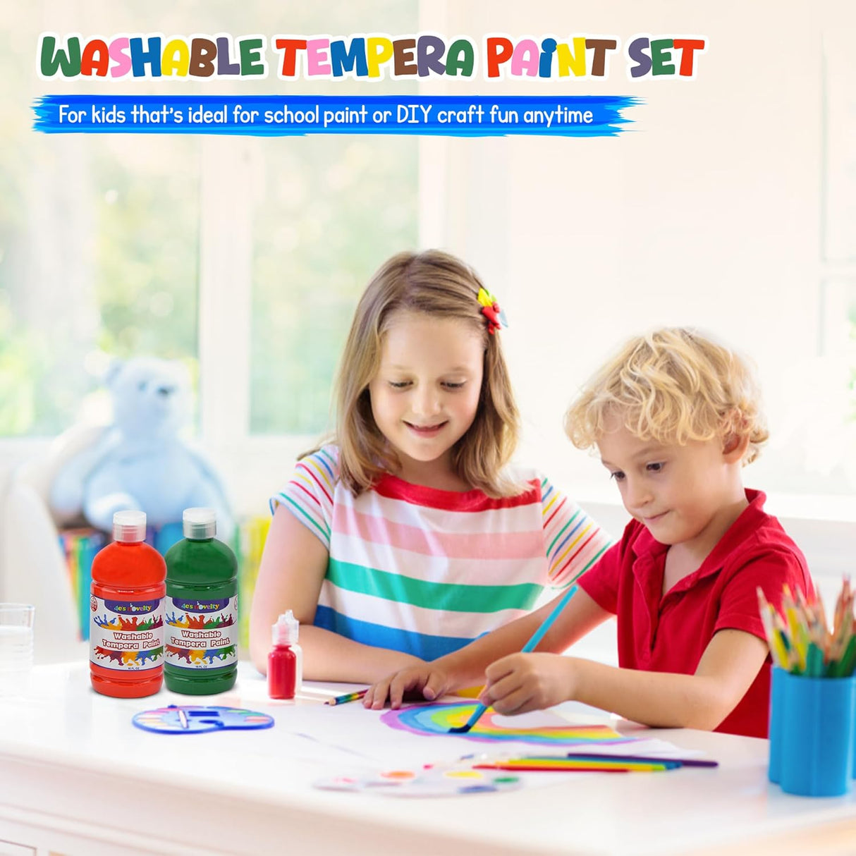 4E's Novelty Washable Tempera Paint Set for Kids – 10 Bright Colors