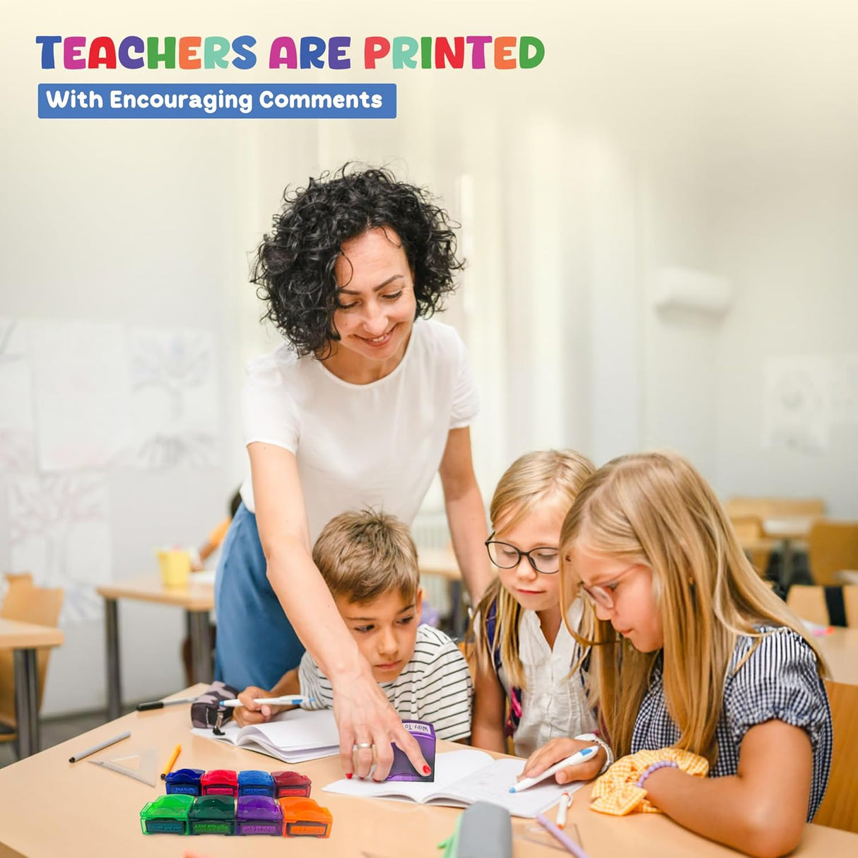 4E's Novelty Teacher Stamps for Classroom Grading, 8 Pcs Teacher Stamp