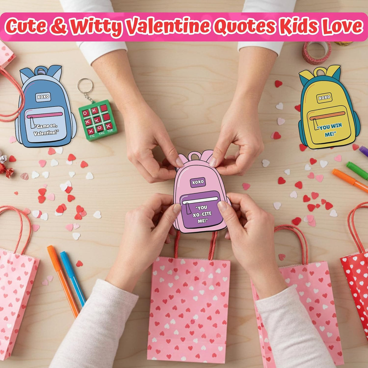 4E's Novelty 24 Pack Classroom Valentine Cards with Tic Tac Toe Keychains