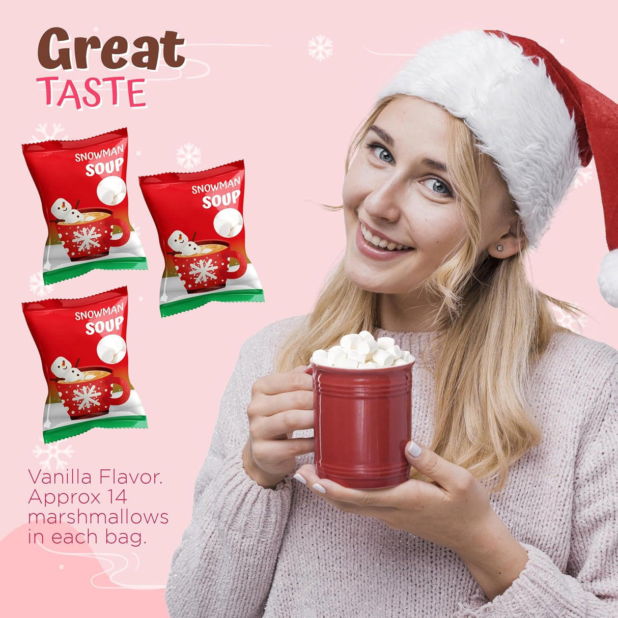 4E's Novelty Snowman Soup Mini Marshmallow 50 Packs - Individually Wrapped Marshmallows Packets for Hot Chocolate Cocoa Topper & Stocking Stuffers