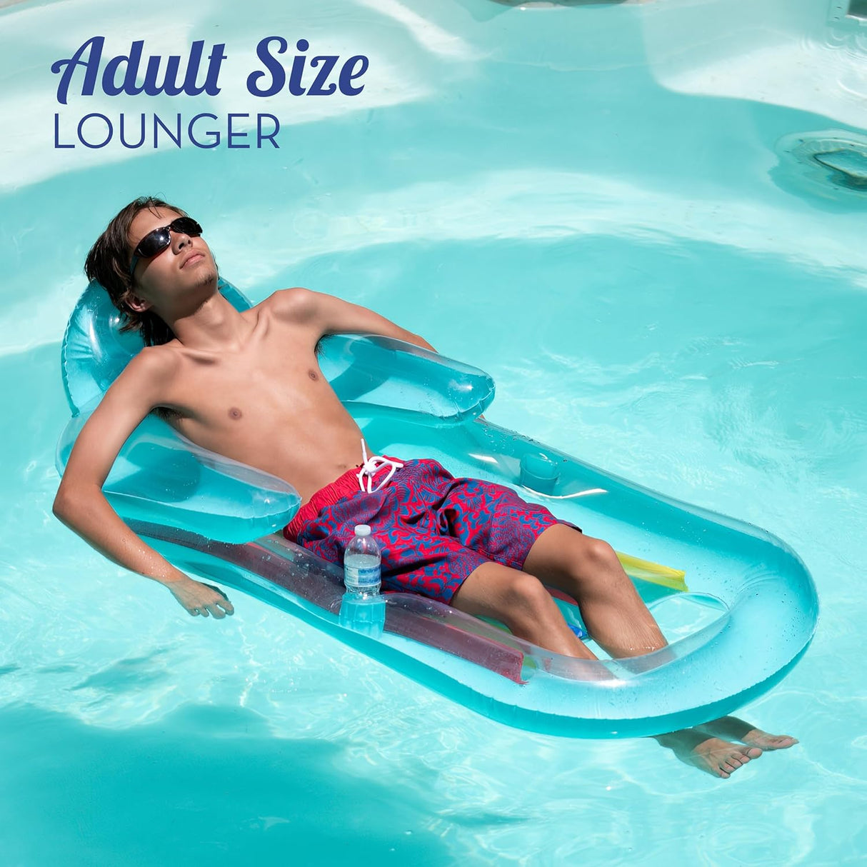 4E's Novelty 2 Pack Pool Lounger with Cup Holder - Inflatable Floats for Adults for Summer Party Favors