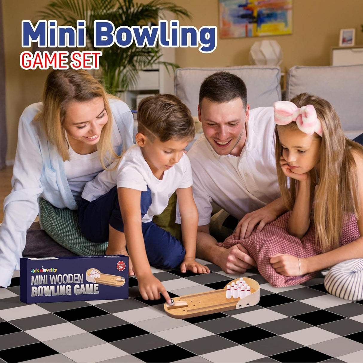 4E's Novelty Mini Bowling Game Set - 11.3 Inch Desktop Game for Adults & Kids