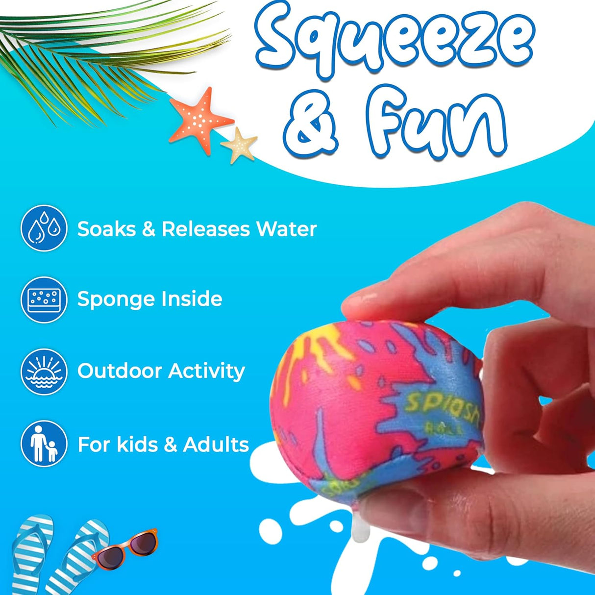 4E's Novelty 12 Pack Water Bomb Splash Balls – 2" Sponge Balls for Pool Party Kids