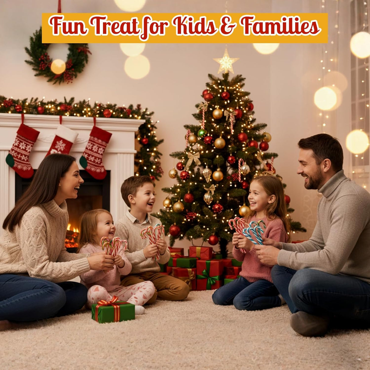 4E's Novelty Christmas Candy Canes, 100 Count Multi Colored Xmas Candies Canes