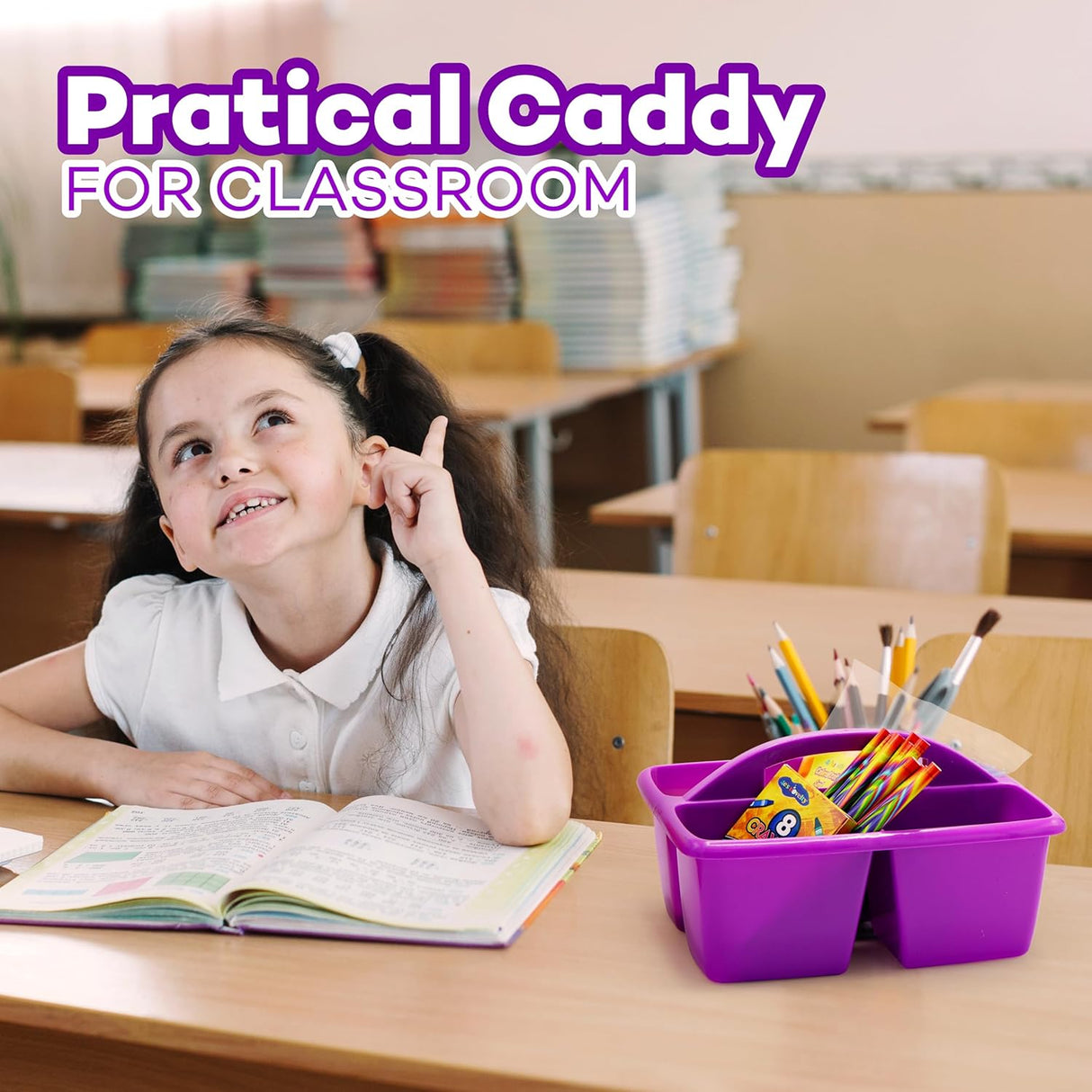 4E’s Novelty Classroom Caddy Set of 6, Plastic Caddies for Lectureroom , Caddy Organizer with Handle