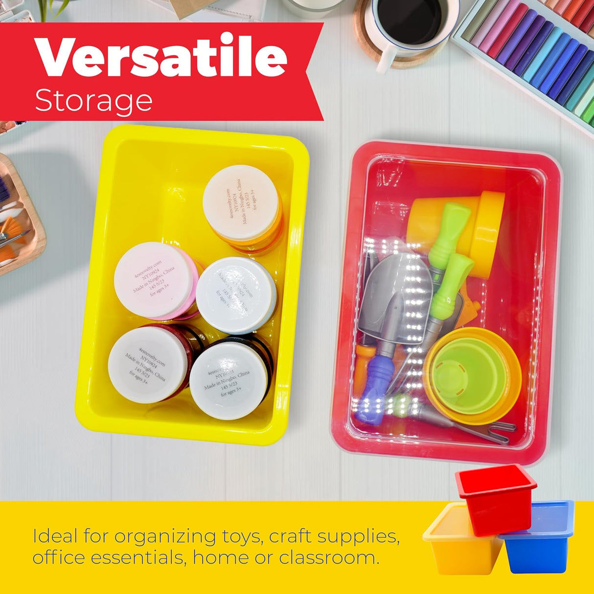 Storage Bins - Stackable Storage Bins, Plastic Storage, Bins Storage Containers, 3 pcs per pack - Cubby Storage Organizers, Classroom Organization