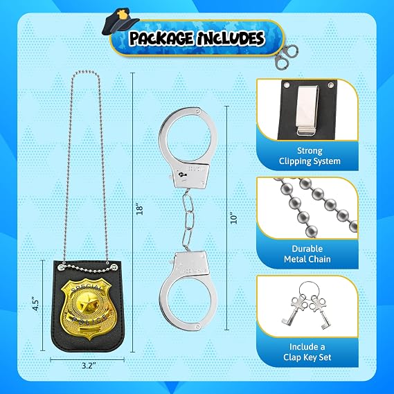 4E's Novelty Kids Handcuffs & Metal Badge Toy Police Set