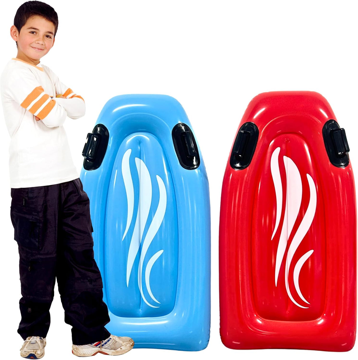 4E's Novelty 2 Pack Inflatable Body Boards with Handles – Perfect for Beach, Pool & Backyard Water Slides
