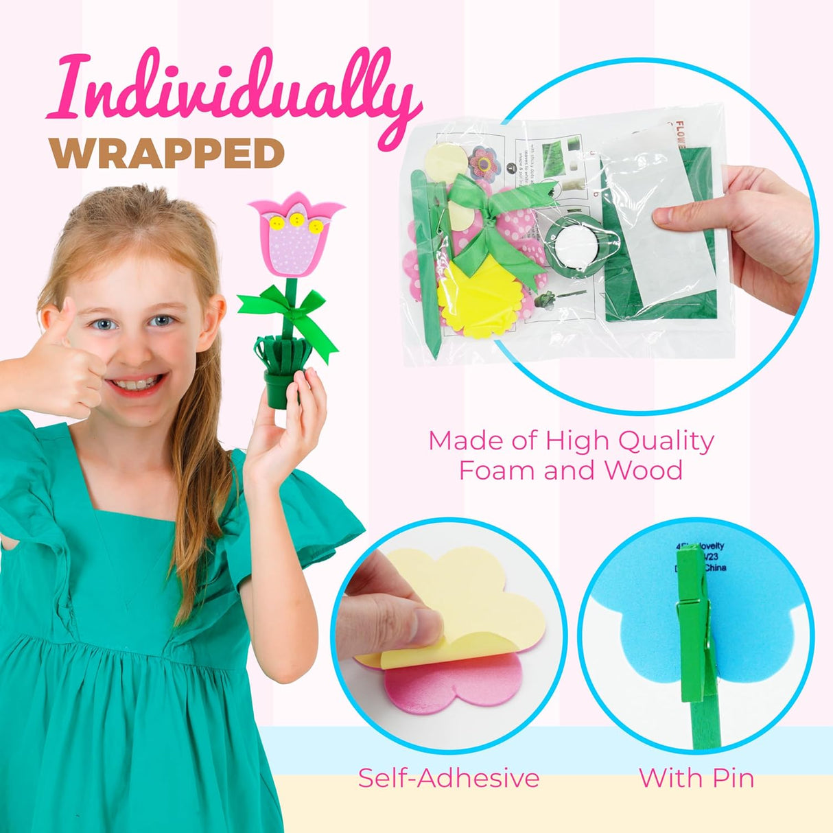 4E's Novelty DIY Foam Flower Pot Craft Kit โ 12 Pack Spring Gifts