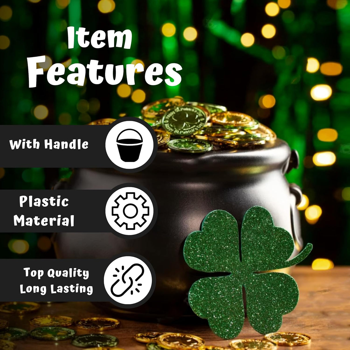 4E's Novelty Black Plastic Cauldrons Bulk - 12 Mini & 1 Large 7.4" Perfect Halloween Black Cauldron