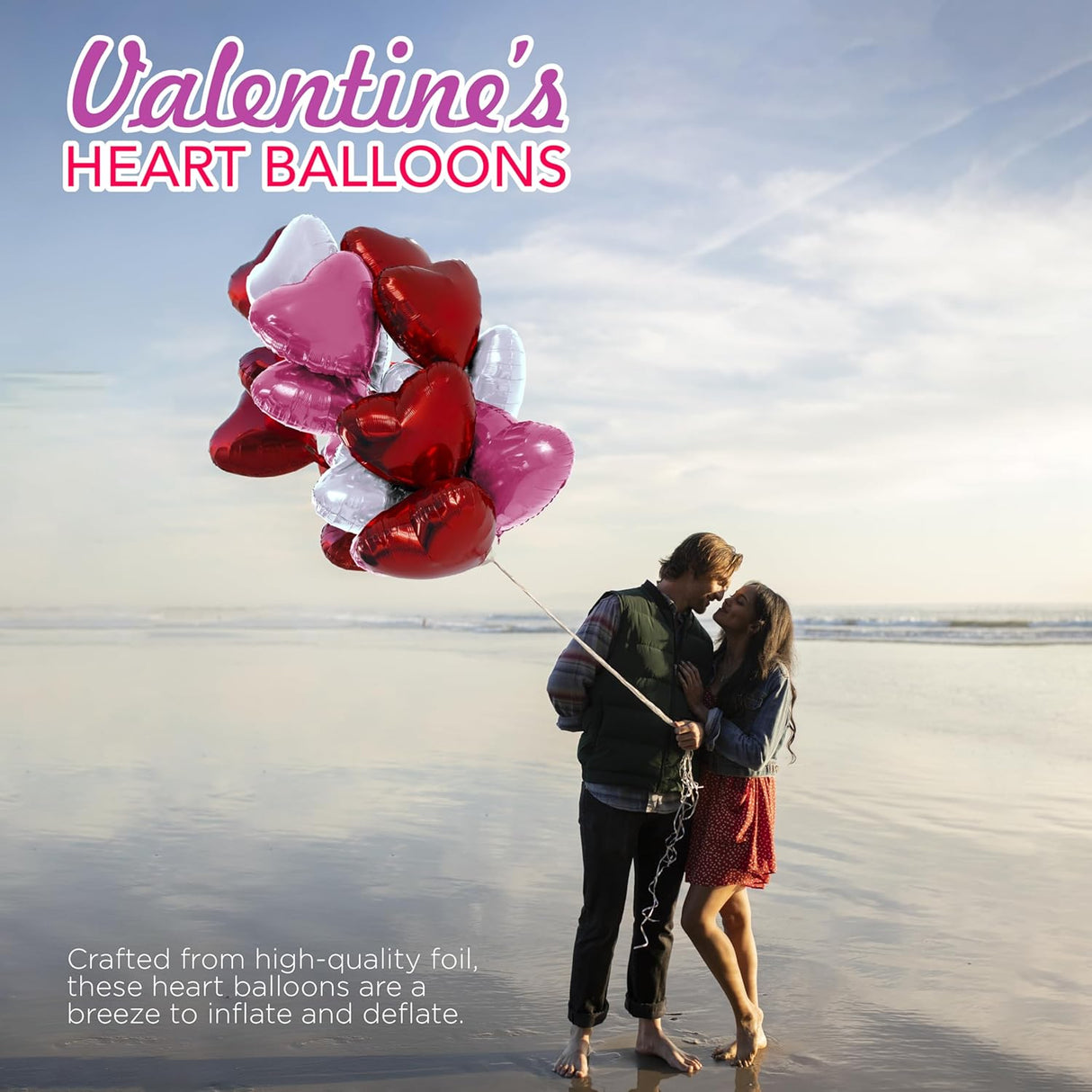 4E's Novelty 15-Pack 18” Heart Foil Balloons – Red, Pink, White Balloons for Parties & Weddings