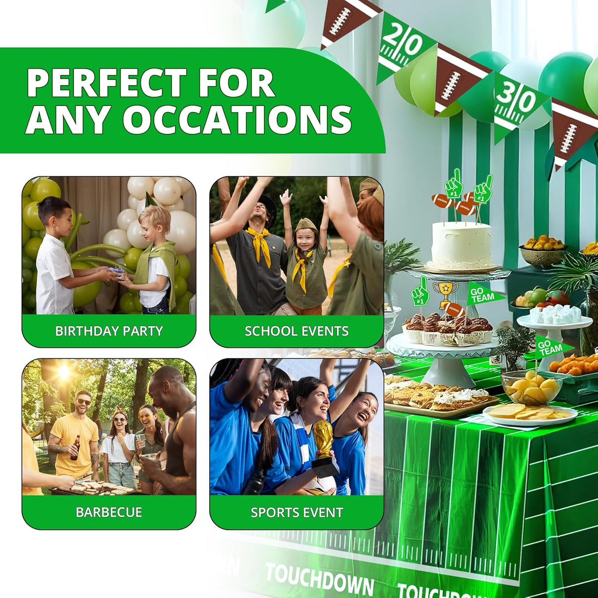 4E's Novelty 2-Pack Football Party Tablecloths – Disposable 54x108” Covers for Game Day Decor