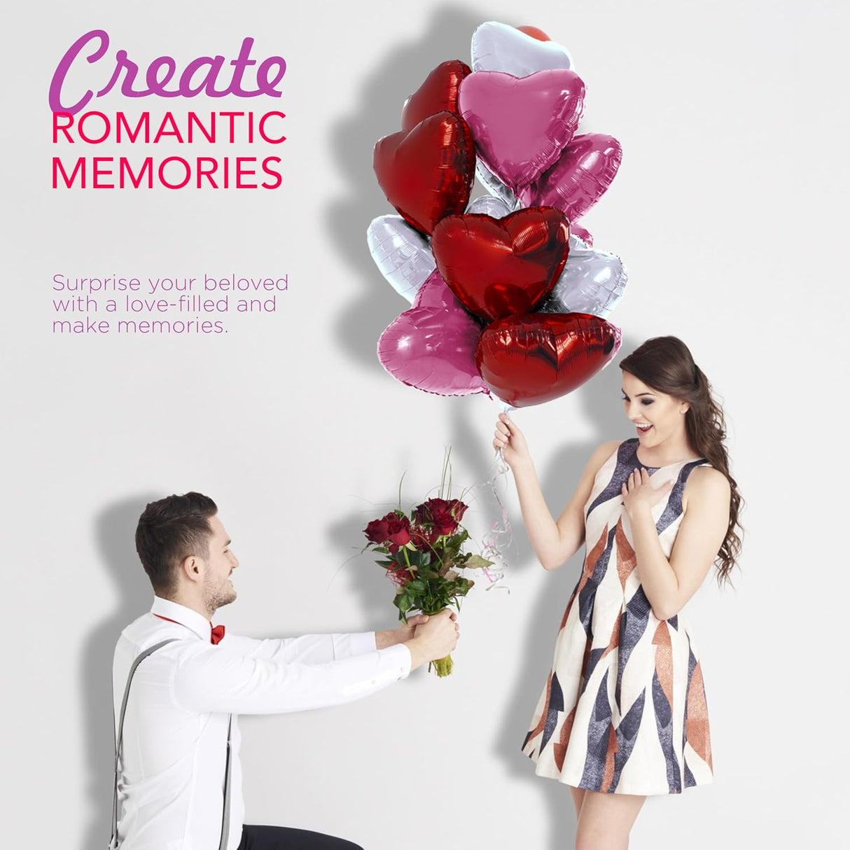 4E's Novelty 15-Pack 18” Heart Foil Balloons – Red, Pink, White Balloons for Parties & Weddings