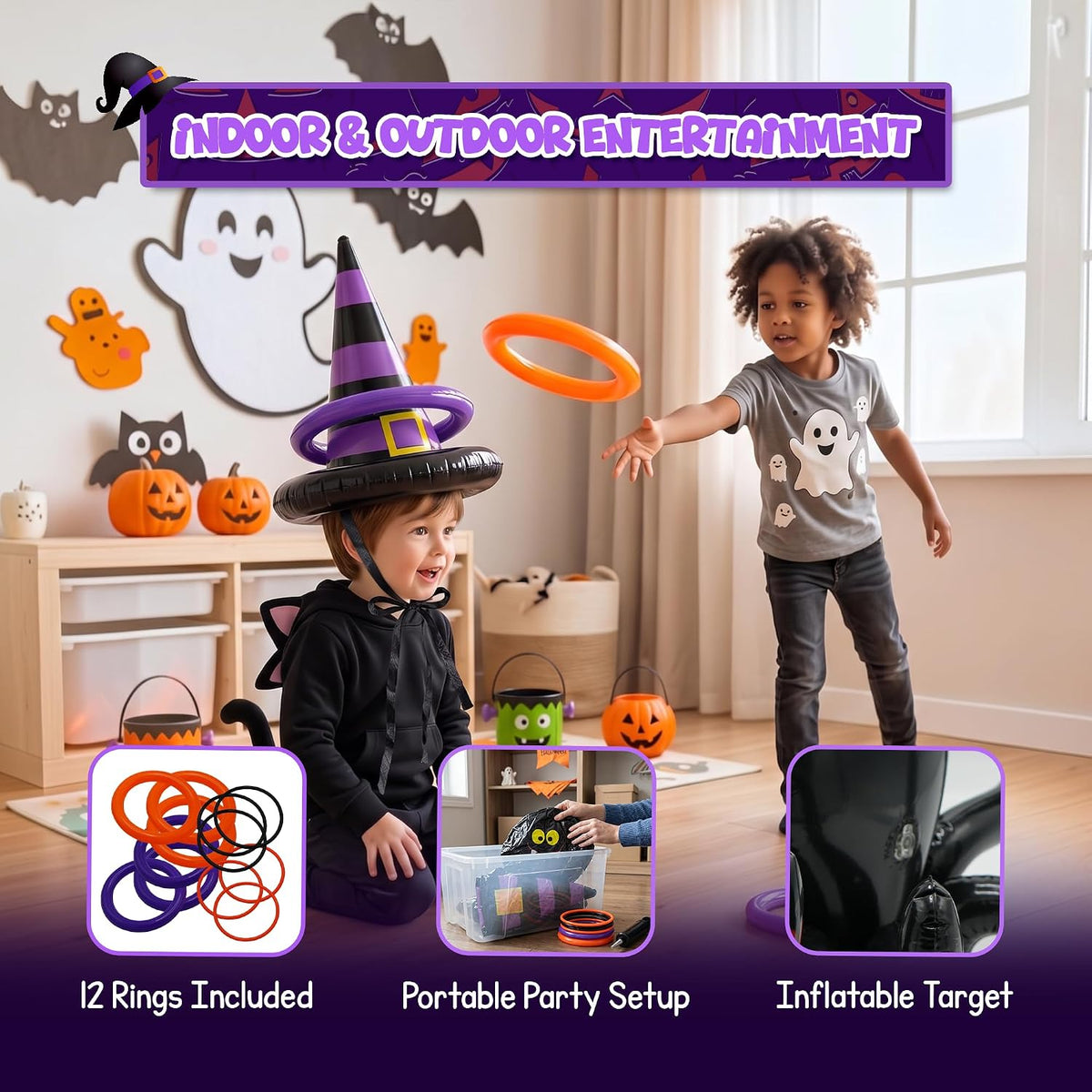 4E's Novelty Halloween Ring Toss Game Inflatable Spider