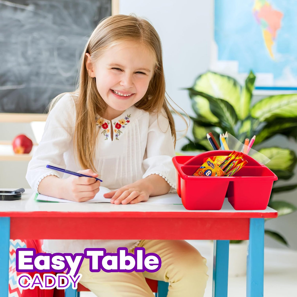 4E’s Novelty Classroom Caddy Set of 6, Plastic Caddies for Lectureroom , Caddy Organizer with Handle