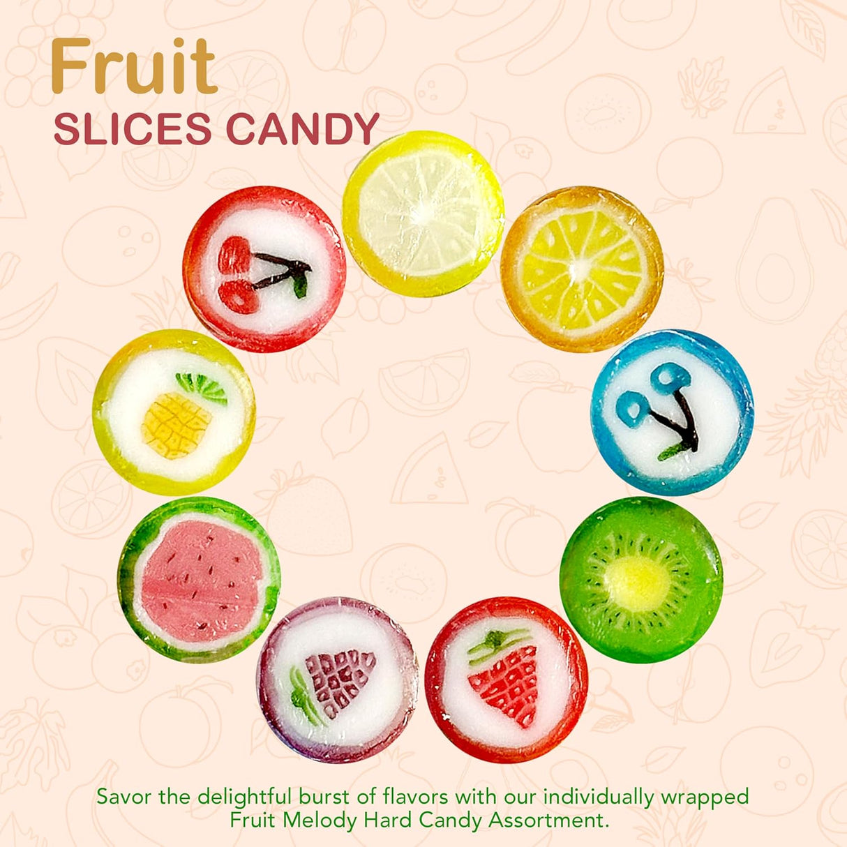 4E's Novelty Fruit Slices Candy – 1.1 lb Bulk Bag of Individually Wrapped Old-Fashioned Hard Candy (125 pcs)