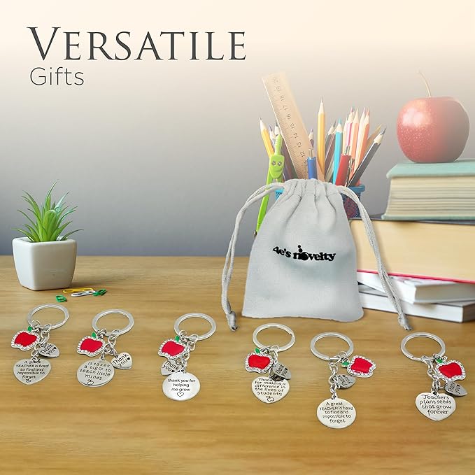4E's Novelty Teacher Appreciation Keychains – 6 Pack Gift Bulk Set