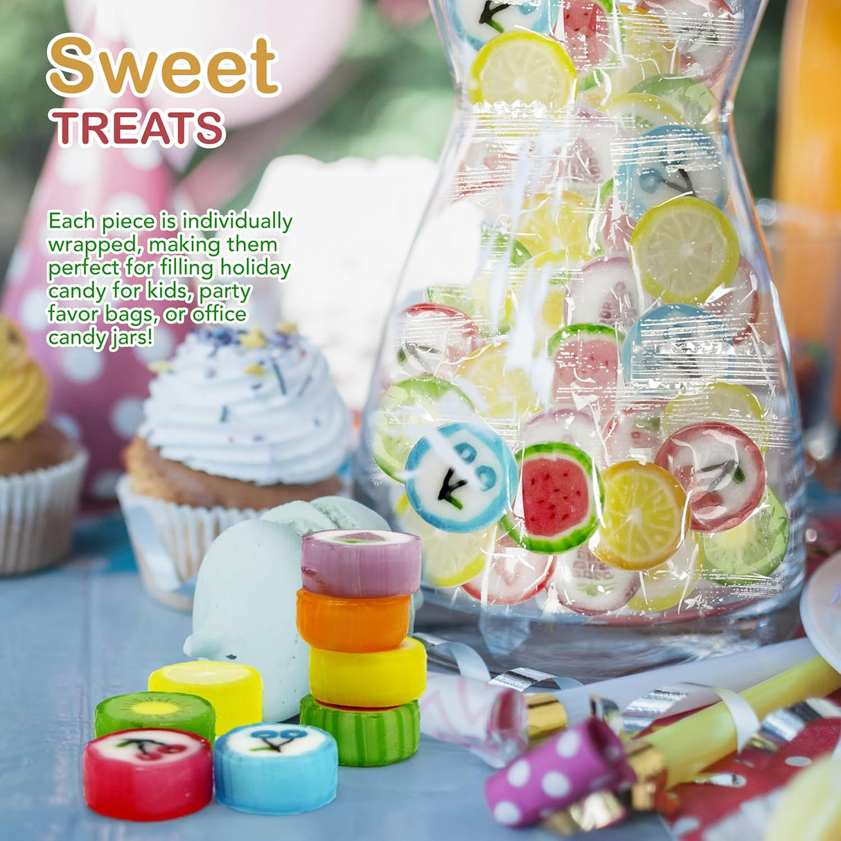 4E's Novelty Fruit Slices Candy – 1.1 lb Bulk Bag of Individually Wrapped Old-Fashioned Hard Candy (125 pcs)