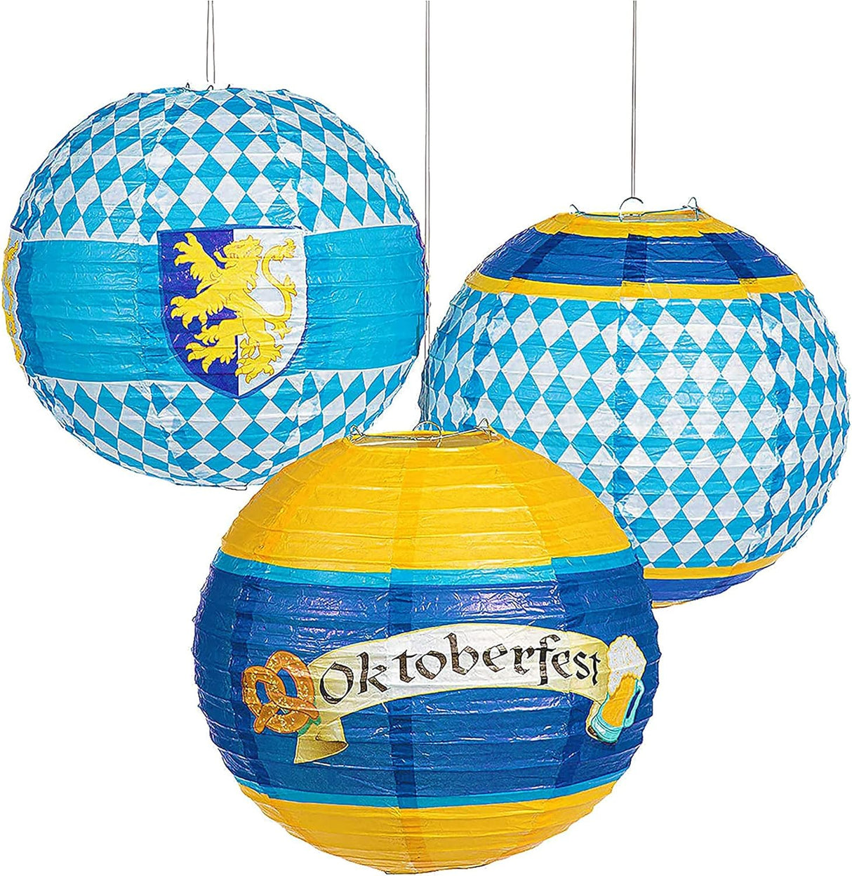 8 Pcs Oktoberfest Party Supplies - 6 Hanging Paper Lanterns & 2 Oktoberfest Banners