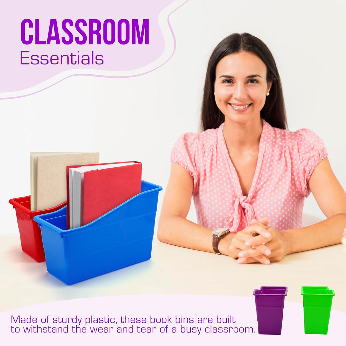 File Bins: Plastic Storage Bin, File Organizer, Classroom Organization Storage Basket, Desk with Storage, Desktop Organizer, 6 pcs Foldable Desk File Folder