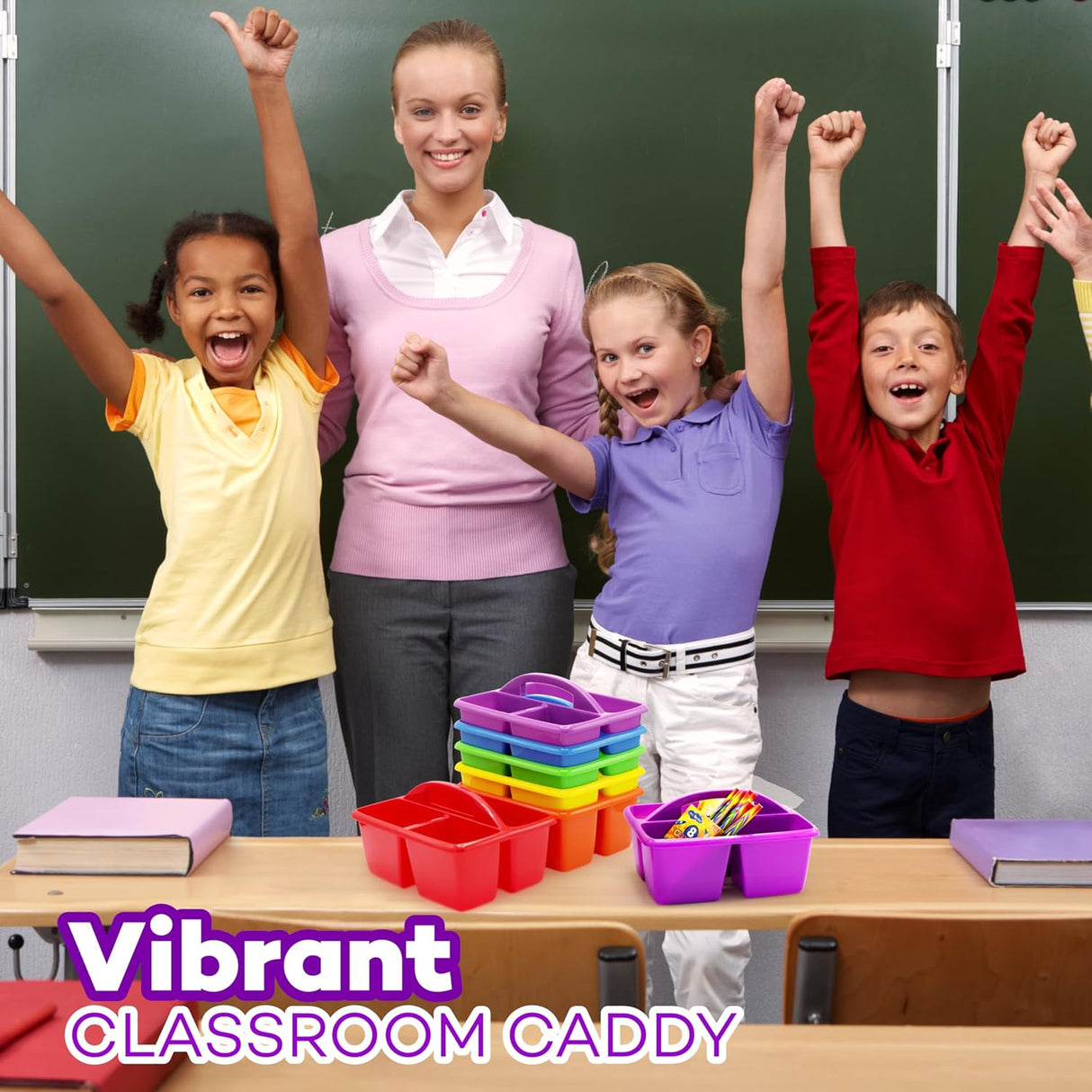 4E’s Novelty Classroom Caddy Set of 6, Plastic Caddies for Lectureroom , Caddy Organizer with Handle