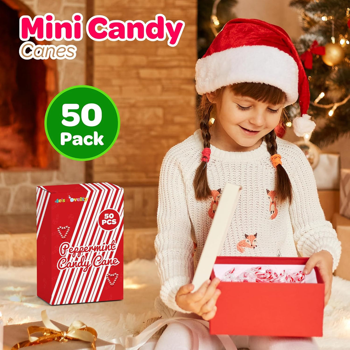 4E's Novelty 50 Pack Mini Candy Canes Bulk - Individually Wrapped, 2-Inch Mini Candy Canes, Classic Peppermint Flavor, for Christmas Treats and Christmas Bulk Stocking Stuffers, Perfect for Kids & Adults