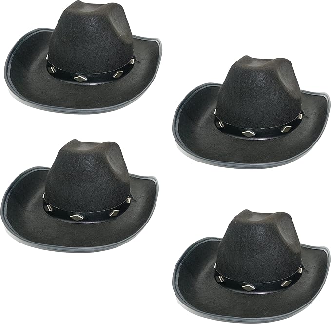 4E's Novelty 2 Pack Black Cowboy Hat – Kids Felt Cowgirl Hats for Boys, Girls, Teens