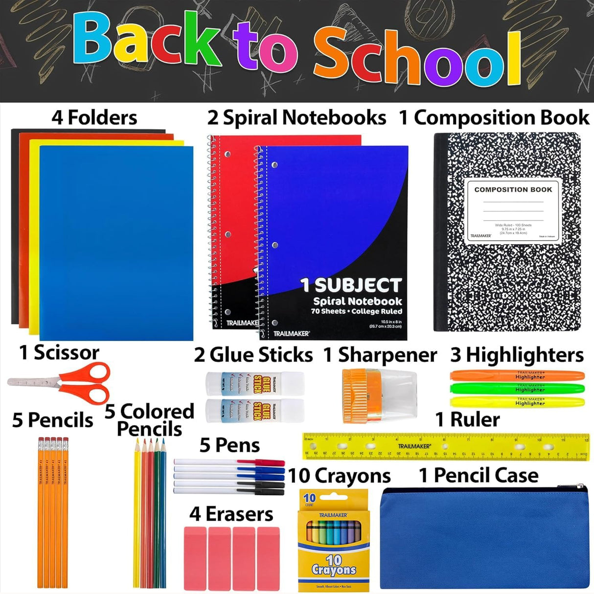 4E's Novelty 44 Piece Schools Supplies Kit, Back to School Supply Box