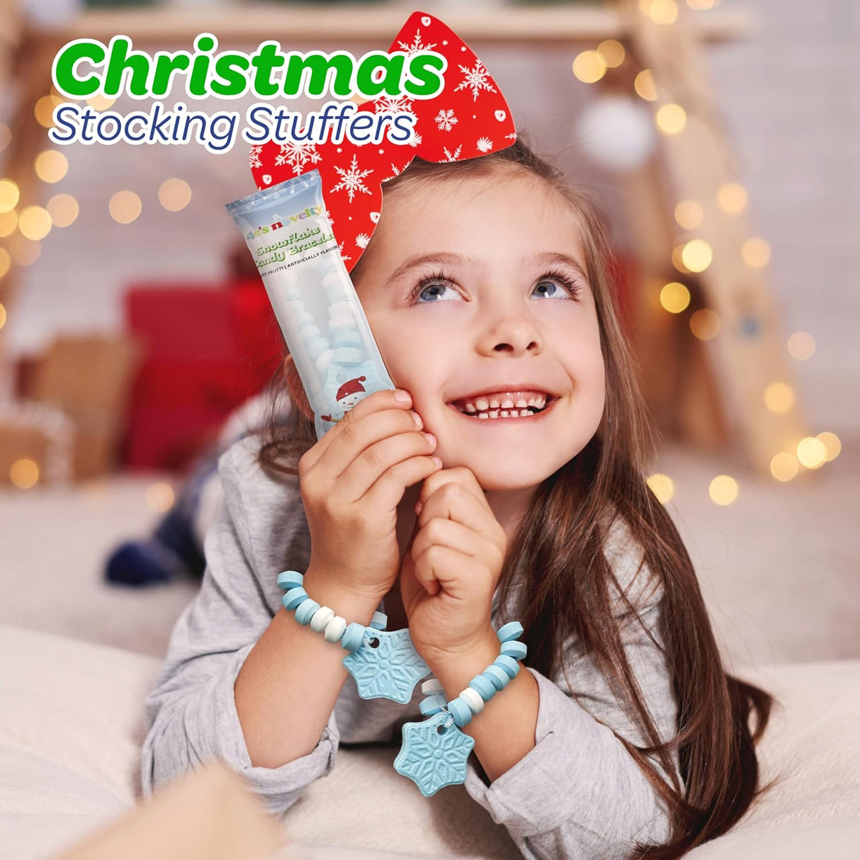 4E's Novelty Christmas Candy Bracelets - 30-Pack Christmas Shapes Stretchable Bulk Candies